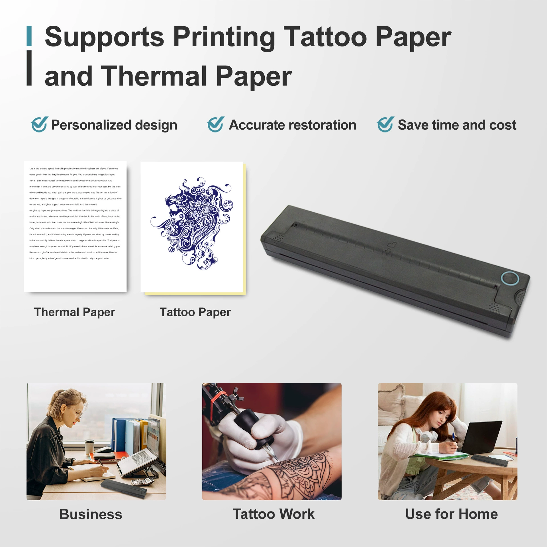 TD-820 Wholesale Discount Bluetooth Thermal Thermal Transfer Tattoo A4 Portable Printer Quick Print Barcode