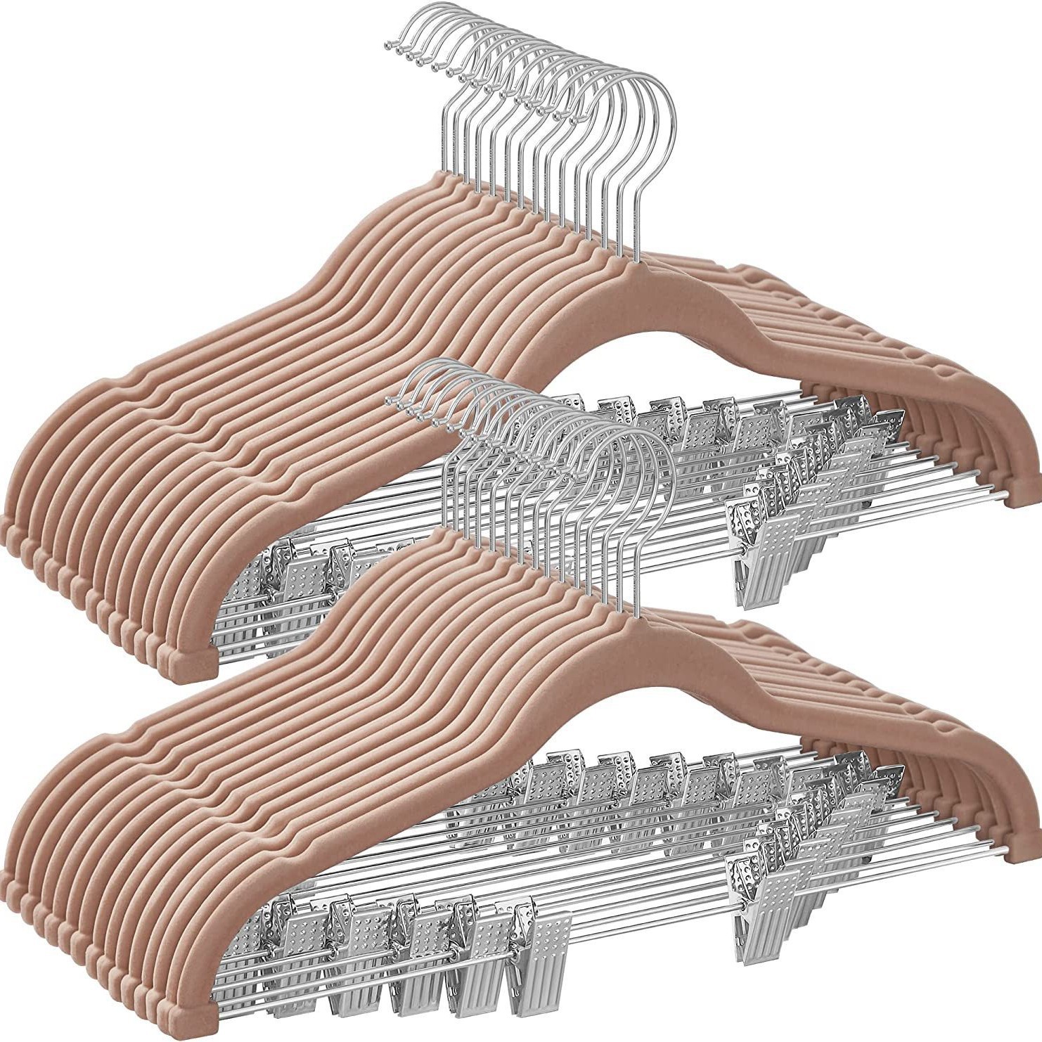 Fábrica directa percha de ropa de flocado con clip percha de pantalones adultos antideslizante no se cae estantes de ropa percha de plástico al por mayor