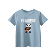 27kids Children's Summer New 2024 Korean Version Boys' Short Sleeve T-Shirt Panda Cross-border Children's Clothing Wholesale 
