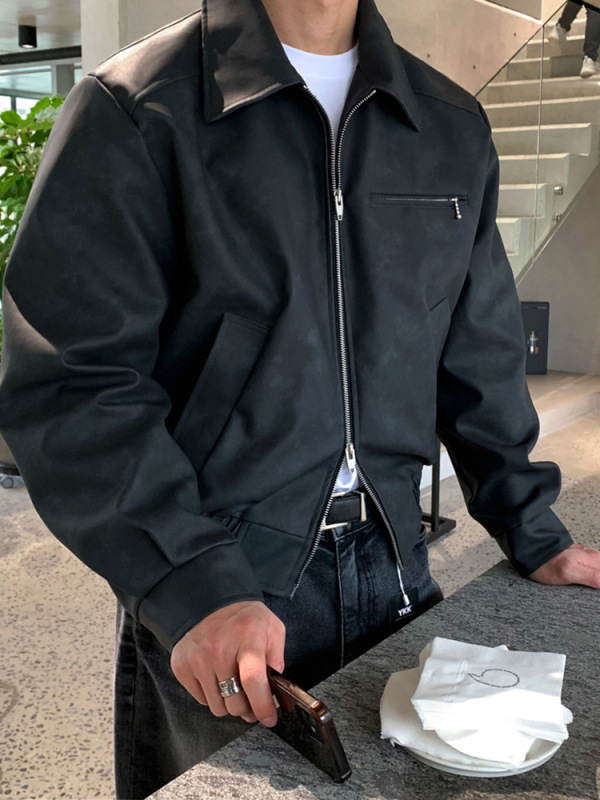 MYQ高级感痞帅短款皮衣男秋季宽松休闲夹克韩系通勤风百搭外套|undefined