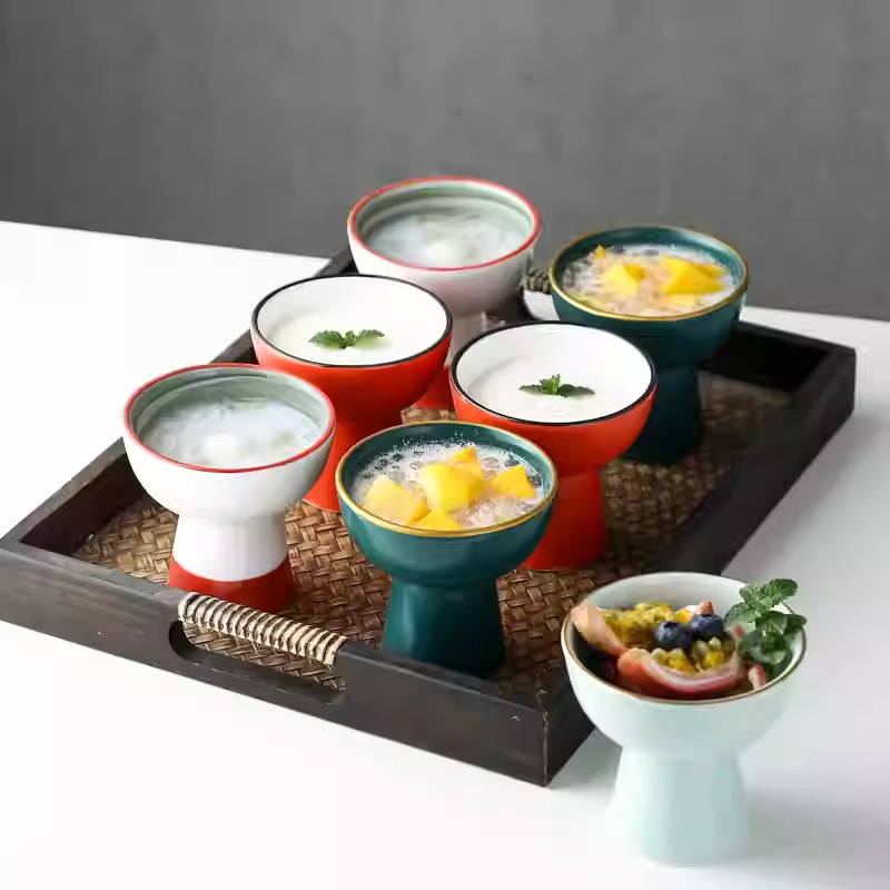 Fashionable Ceramic High-Footed Yogurt Cup, Dessert Snack Bowl, Creative Dishware with Artistic Flair, Same Style Tableware Fashionable Ceramic High-Footed Yogurt Cup, Dessert Snack Bowl, Creative Dishware with Artistic Flair, Same Style Tableware