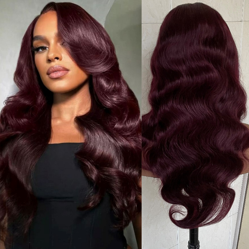13x4 Lace Front Body Wave Wig Tapa delantera de encaje rojo oscuro oscuro Burgundy