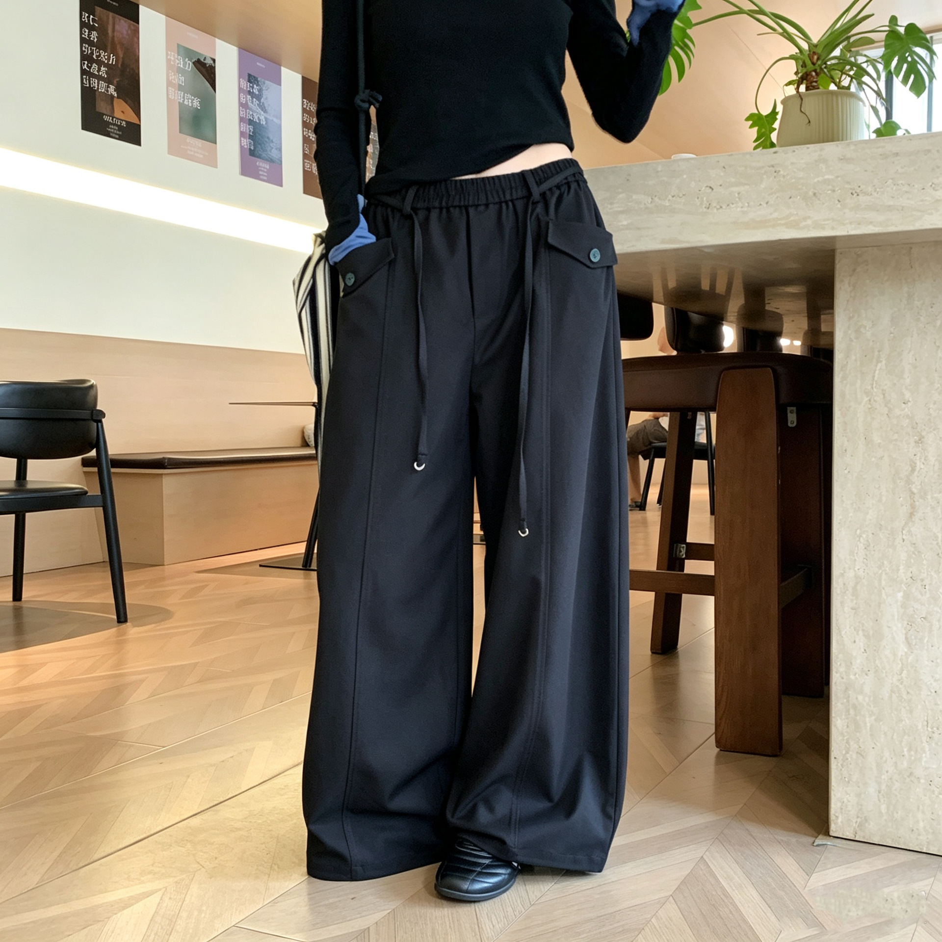 黑色美式工装裤女春秋季2026新款高腰宽松显瘦阔腿裤休闲直筒裤潮