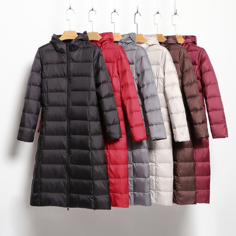 Cross-Border Tiktok Autumn and Winter New Lightweight down Jacket Women's Mid-Length Over-The-Knee Hooded Slim Thin Jacket Korean Version Cross-Border Tiktok Autumn and Winter New Lightweight down Jacket Women's Mid-Length Over-The-Knee Hooded Slim Thin Jacket Korean Version