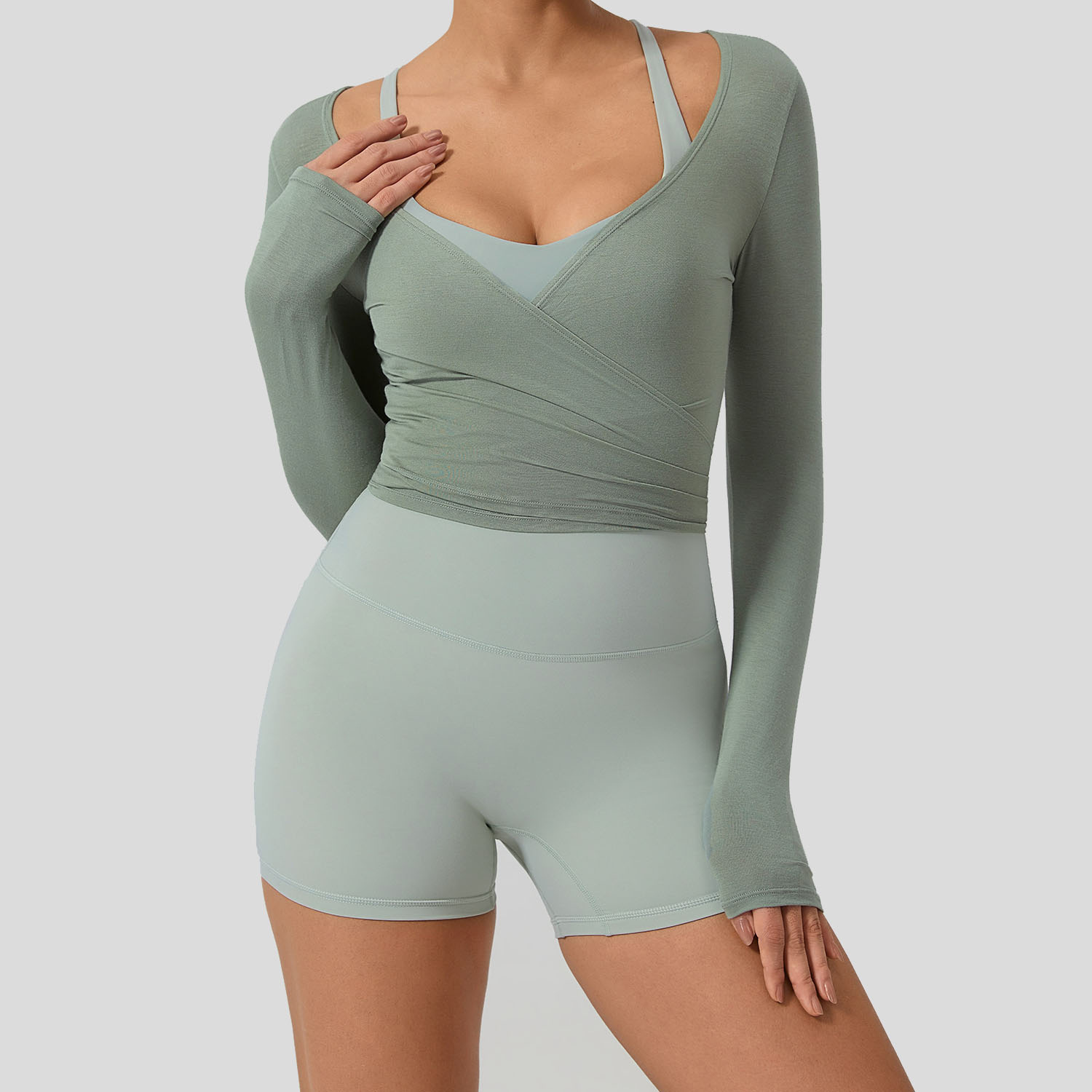 Nuevo traje de yoga de manga larga para mujeres piel delgada bailarina Pilates secado rápido para mejorar la sensación de camiseta deportiva image 13