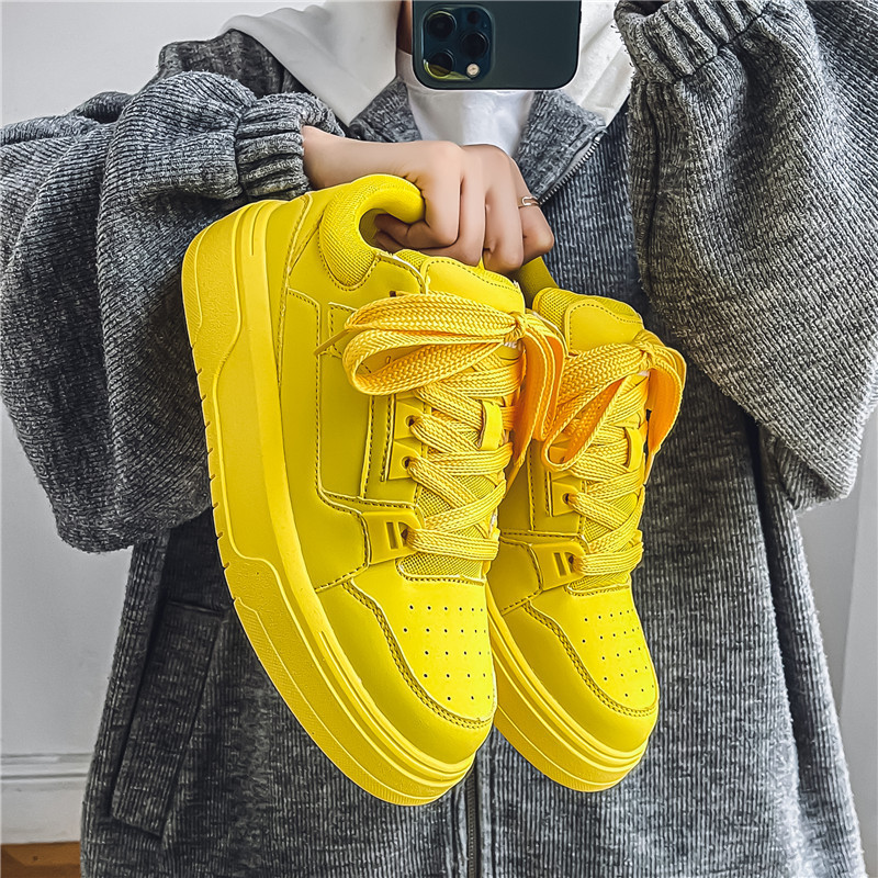 zapatos de hombre marca de moda de otoño alta sensación de skate amarillo casual de estilo de vestir callejera deportes de suela gruesa zapatos de pan alto
