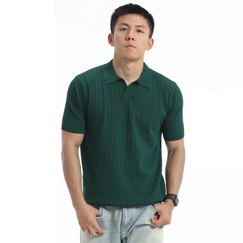 Polo camiseta de punto camiseta de manga corta hombre gaviota cuello V rayas vieja camiseta de negocios de verano fábrica transfronteriza al por mayor