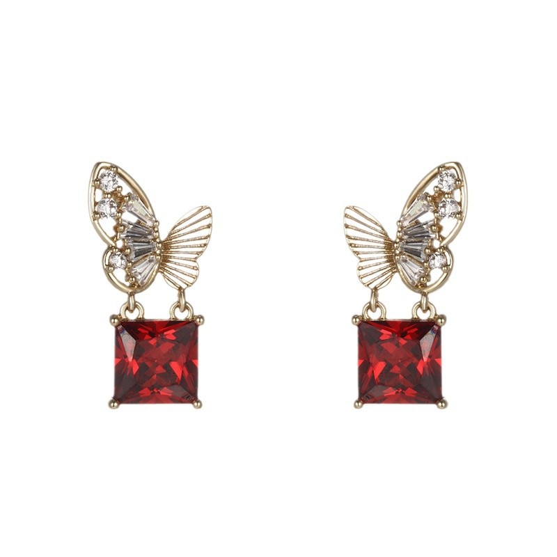 Pendientes de mariposa cuadrada de piedra preciosa artificial de color Xuping Pendientes de lujo ligero Sentido de alta calidad Otoño e invierno Pendientes de nicho exquisitos mujeres