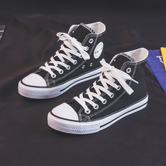 高幫帆布鞋男女情侶鞋經典百搭學院風布鞋板鞋復古三次硫化學生鞋