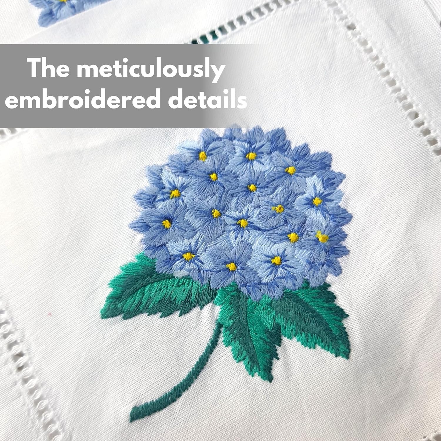 Servillas de cóctel bordadas, hortenida dibujada a mano, almohadillas de mesa, almohadillas de algodón transfronterizas, perforación de esquina, almohadillas de taza de costura