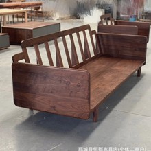 定制老榆木实木沙发床黑胡桃色直排原木沙发复古做旧风化木沙发