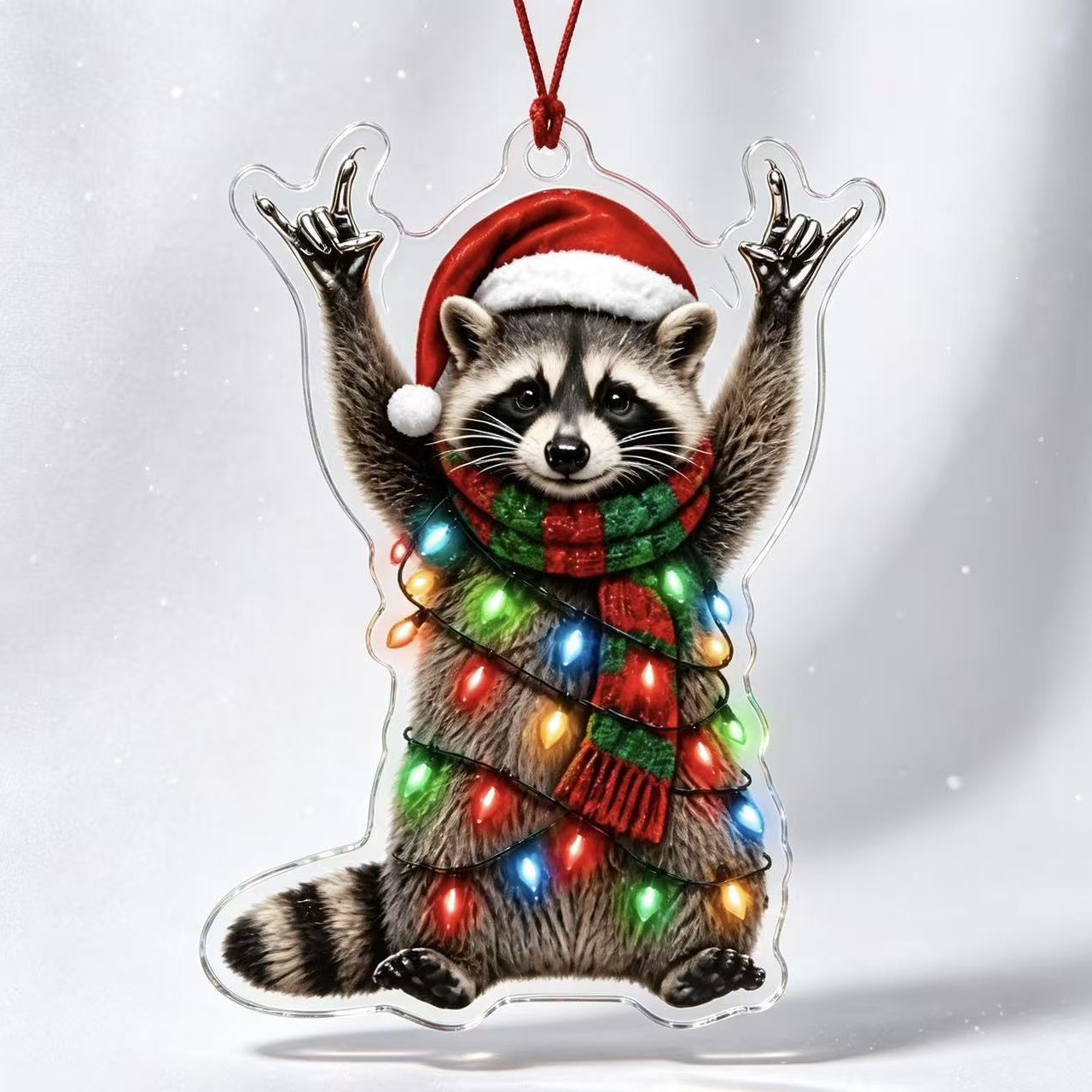 New Christmas Rocker Raccoon Holiday Ornament Cross-Border Acrylic Pendant Decoration Raccoon Earrings