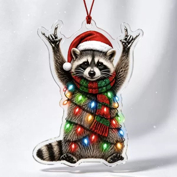 New Christmas Rocker Raccoon Holiday Ornament Cross-Border Acrylic Pendant Decoration Raccoon Earrings