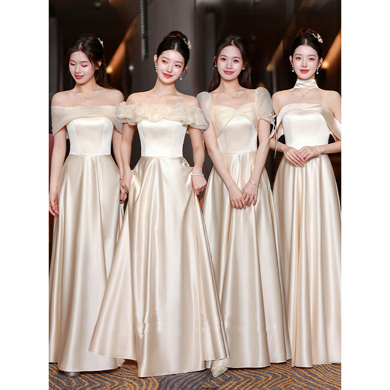 Champagne Bridesmaid Dress 2025 New Summer Satin Simple Elegant High-class Niche Sisters Dress Bridesmaid Dress