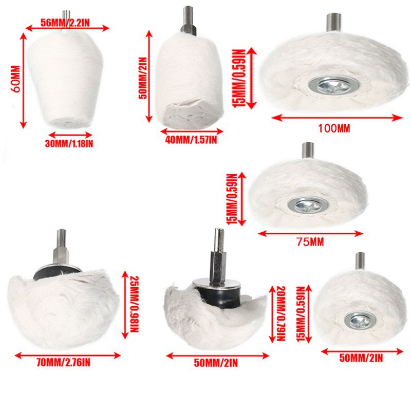Rueda de tela blanca al por mayor transfronteriza con mango espejo pulido encerado cilíndrico seta cono rueda de tela cabeza de molienda mango diámetro 6mm