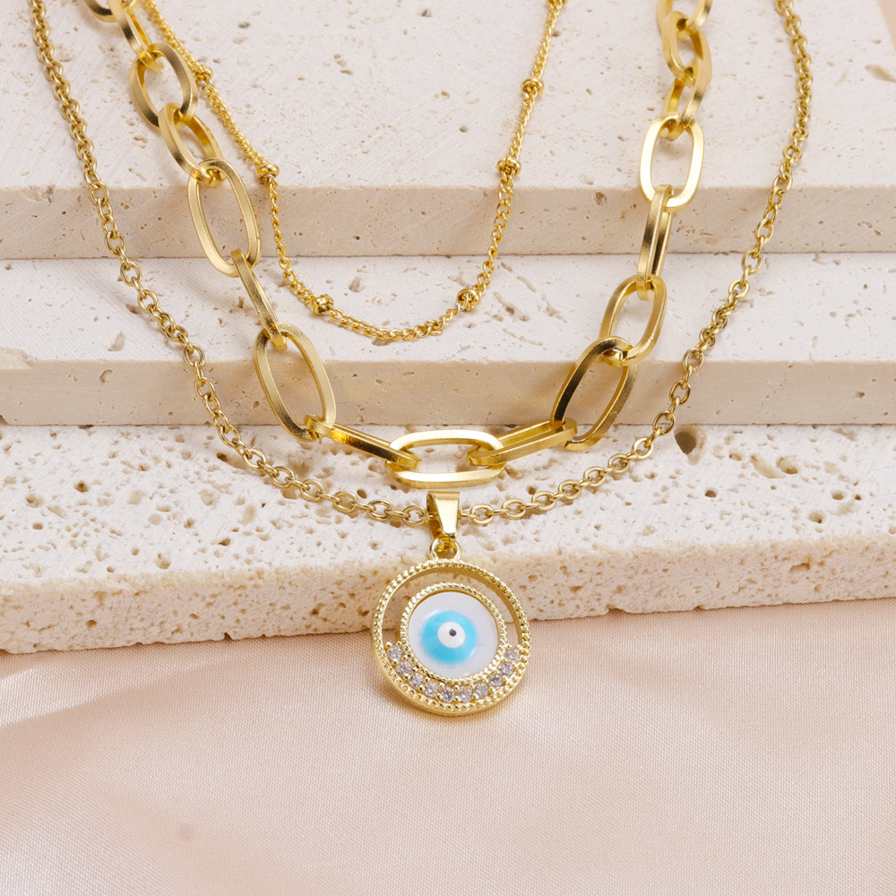 Fashion Eye Titanium Steel Plating Zircon Layered Necklaces 1 Piece