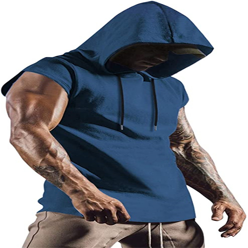 Men's Clothing outdoor sports men's hooded sleeveless fashion hip hop youth muscle fitness vest solid color jacket_voghion.com