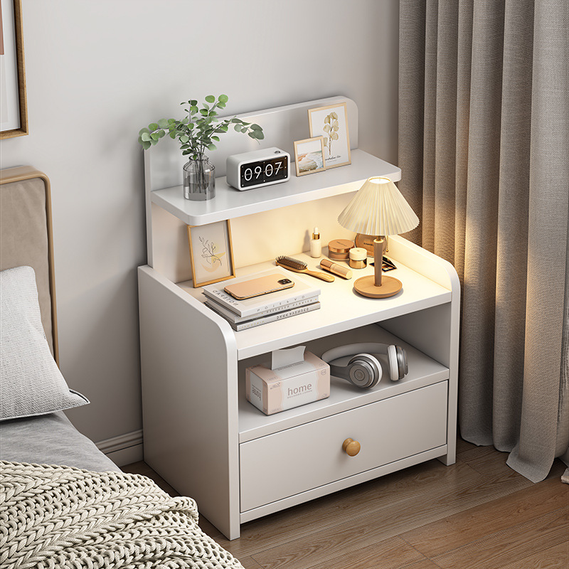 Mesita de noche simple moderno armario de almacenamiento de pierna de madera maciza pequeño dormitorio simple hogar 2024 nuevo estante de cabecera