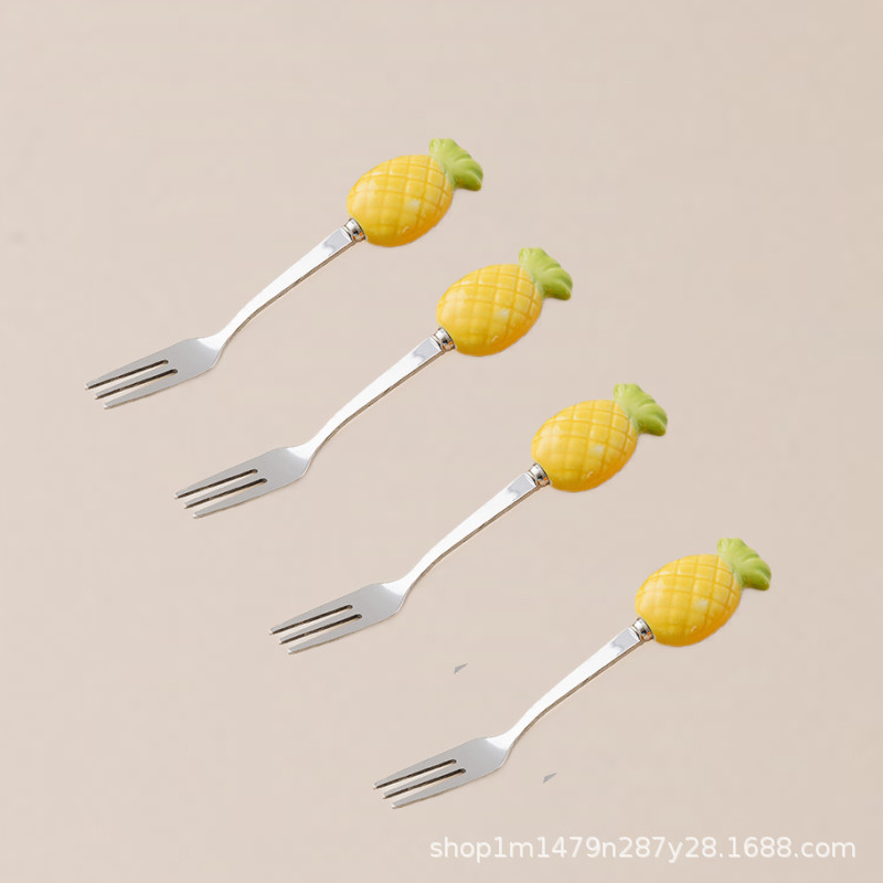 304 creativo pastel de acero inoxidable Tenedor de fruta de alta gama lindo niños seguridad fruta palo pequeño tenedor luz colección de lujo