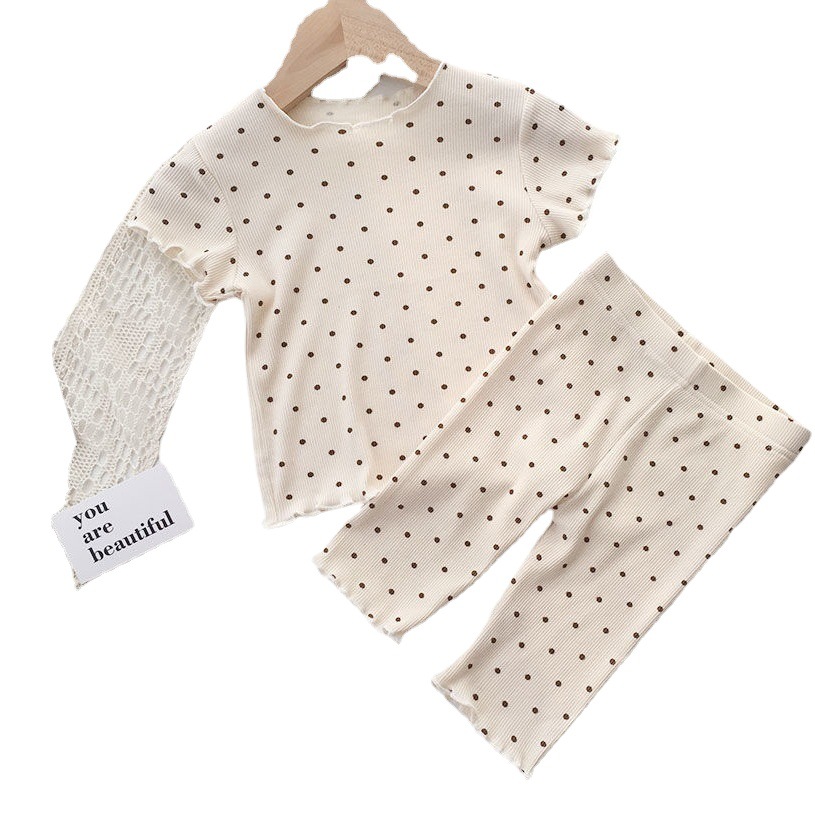 Pijamas de bebé verano traje fino punto estilo occidental ropa de verano para niñas ropa de casa de dos piezas ropa de aire acondicionado para niños para mujeres