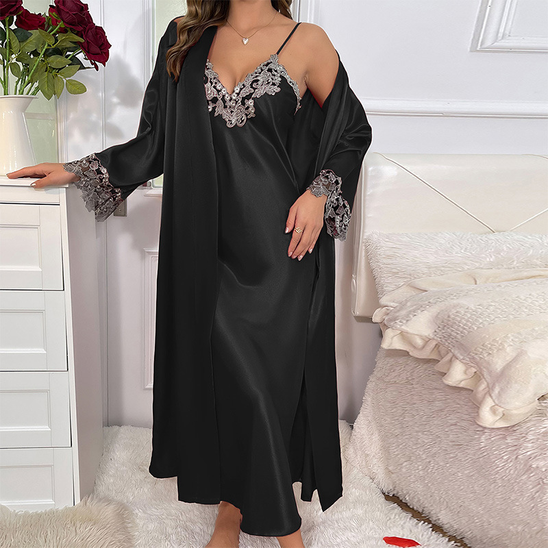 Women's Autumn and Winter Mid-length Hanging Skirt Jacket Two-piece Casual Home Clothes Women's Silk Lace-up Sexy suit