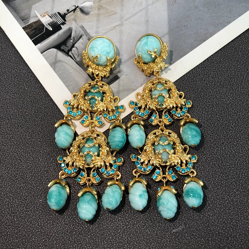Plating Design Retro Geometric Alloy Plating Artificial Gemstones Women's Earrings Necklace