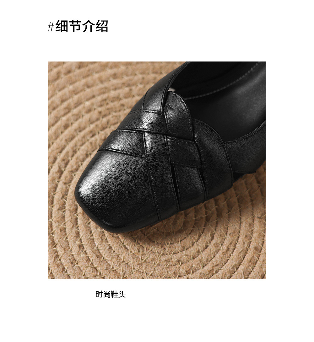 Sandal nữ da cừu mũi nhọn quai ngang gót vuông 6 cm — đen chi tiết 10