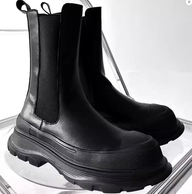 Thick-Soled High-Top Black Boots Men's Leather Boots 2022 Autumn and Winter New Niche Genuine Leather Men's Shoes Chelsea Boots