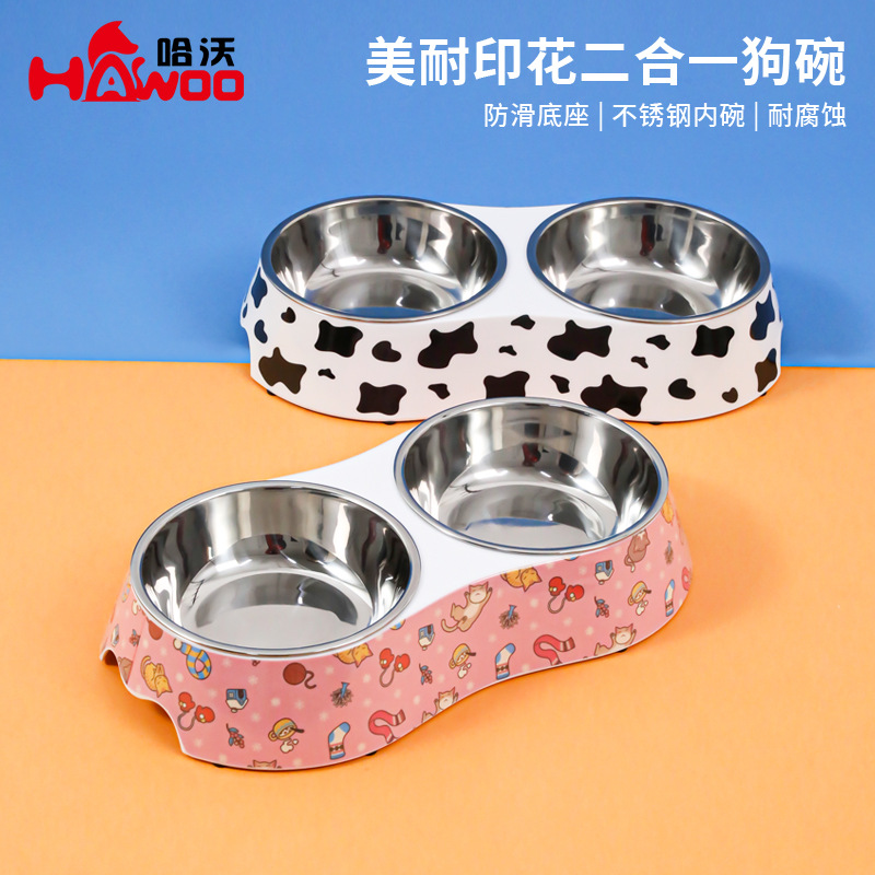 En stock nuevo tazón para mascotas antideslizante de acero inoxidable melamina A5 doble tazón perro tazón gato tazón comida tazón beber cuenca al por mayor
