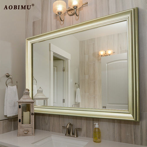 Chinese solid wood bathroom mirror, toilet mirror, bathroom wall-mounted framed wall-mounted toilet mirror, wall-mounted