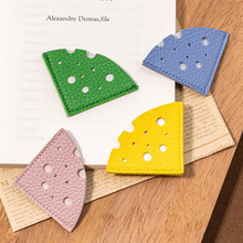 可爱三角扇形奶酪款书签  皮革图书保护夹套学生 书页防卷标记分