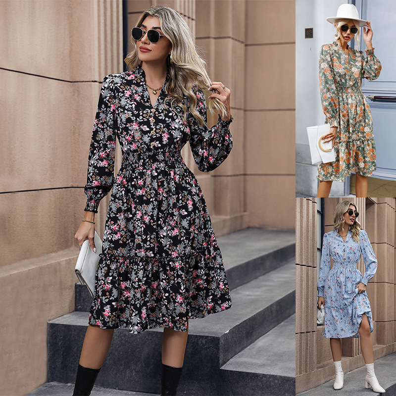 【Bai Fen Zhi Yi】Spring and Autumn Hot-Selling Women's Clothing French Country Style European and American Cross-Border Design Long-Sleeve Dress