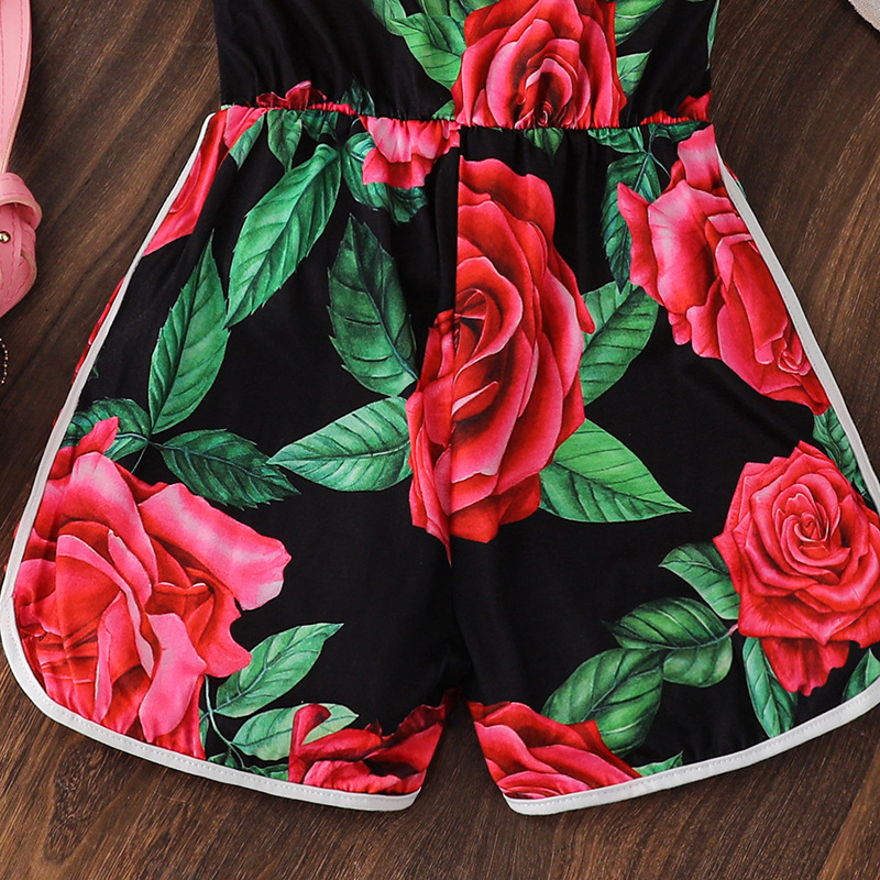 Mono para niñas Ropa para niños transfronteriza 2025 verano Amazon AliExpress nuevo mono de tirantes con estampado de flores