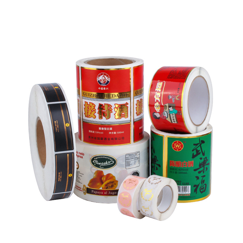 Rollo de estampado de plata etiqueta adhesiva de estampado de plata brillante papel de papel adhesivo adhesivo de lavado personalizado