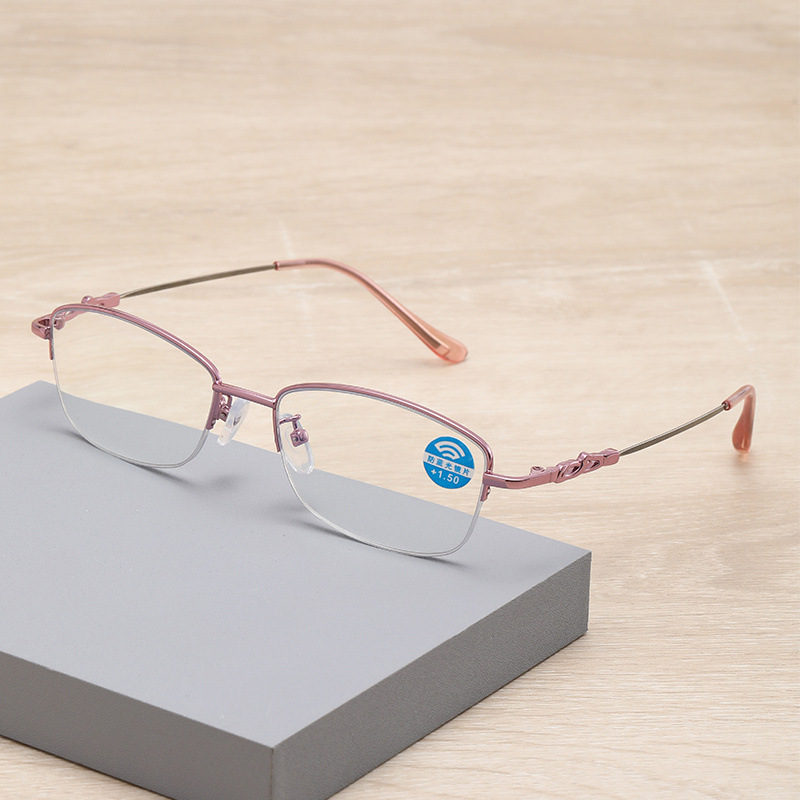 メモリチタンハーフ枠防ブルーライト老眼鏡女子中高年疲れにくい老眼鏡ファッションファッション花鏡女子|undefined