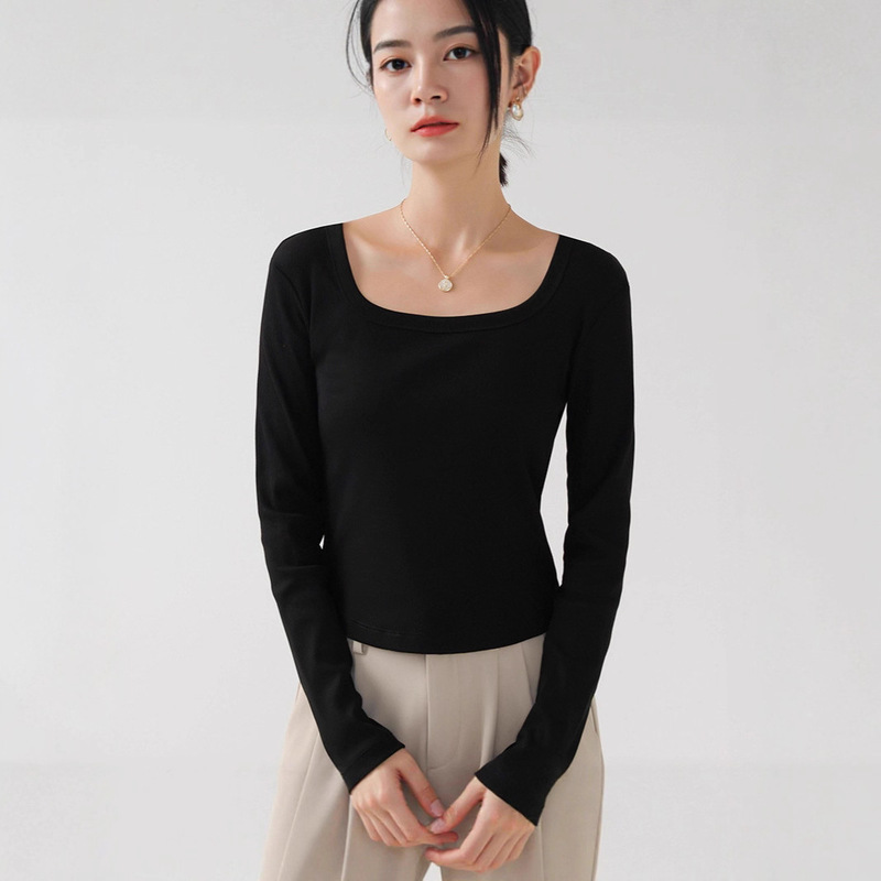 Trendy Base Layer Shirt Versatile Square Neck Long Sleeve T-Shirt for Women Autumn 2025 New Slimming Stylish Fitted Top