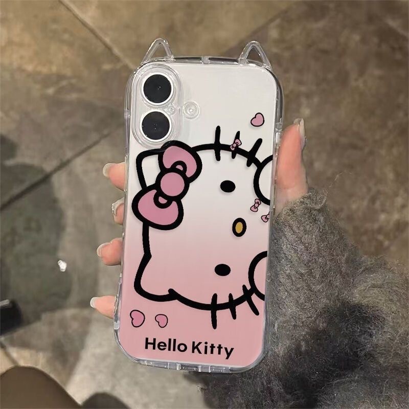 Korean-Style Cat Ear Phone Case Suitable for iPhone 17 Pro Max, High-End Creative Tpu Transparent Case with Precise Cutouts for 16 Pro and 15