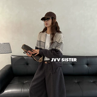 JVV十三行2026冬季新款美式复古撞色字母针织上衣毛衣外套女01397