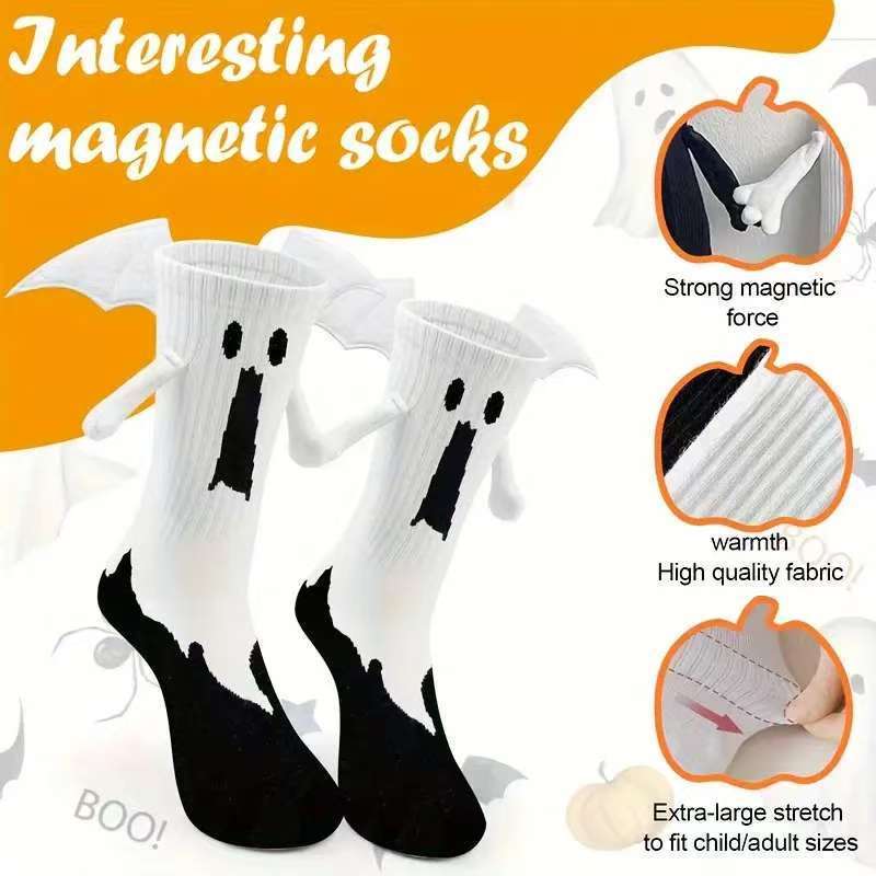 Cross-Border Direct Sales Halloween Hand-In-Hand Socks Black and White Angel Skull Novelty Socks Suitable for Couples and Friends Gifts Cross-Border Direct Sales Halloween Hand-In-Hand Socks Black and White Angel Skull Novelty Socks Suitable for Couples and Friends Gifts