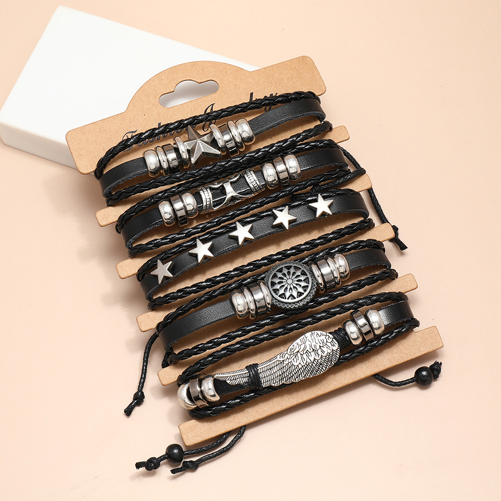 European and American punk jewelry wholesale multi-layer leather bracelet set