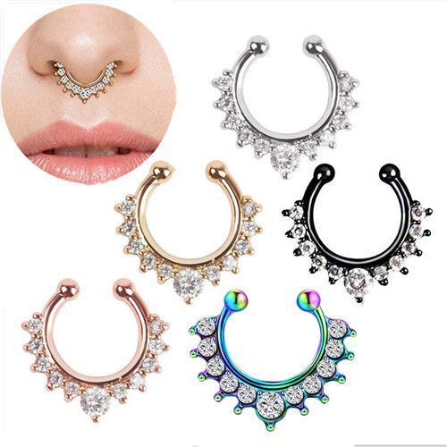 Foreign trade hot selling alloy diamond fake nose ring, nose nail piercing jewelry, no hole nose jewelry, nose clip jewelry manufacturer wholesale