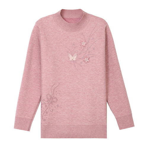 Mom's new autumn and winter knitting sweater top trendy set, for middle-aged women, thickened lining, warm base sweater