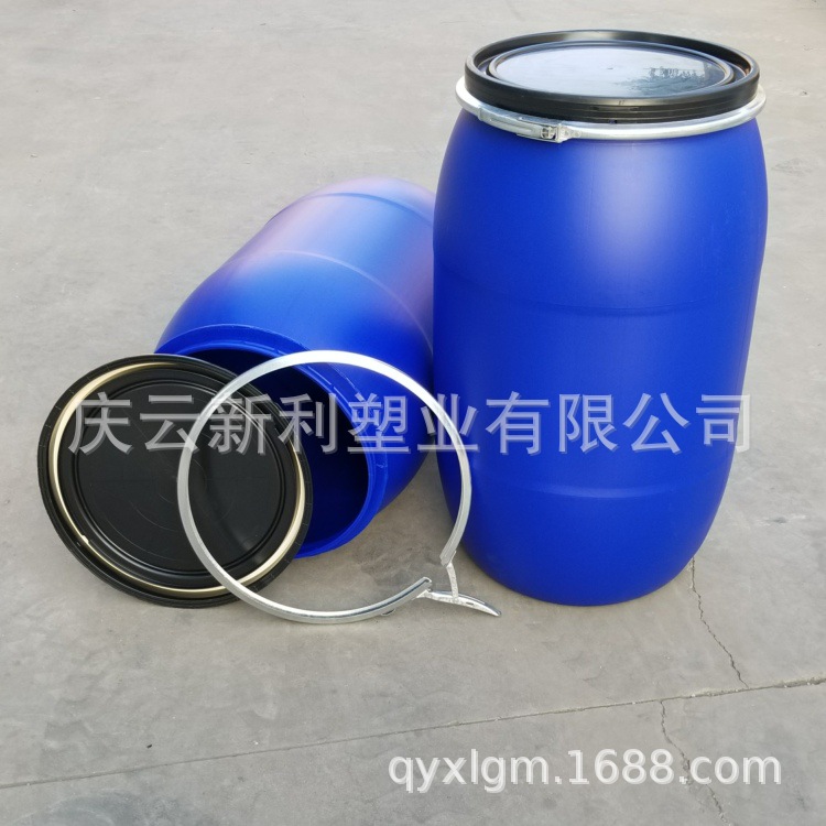 大口蓝桶220L法兰桶220升塑料桶包箍桶 庆云新利塑业