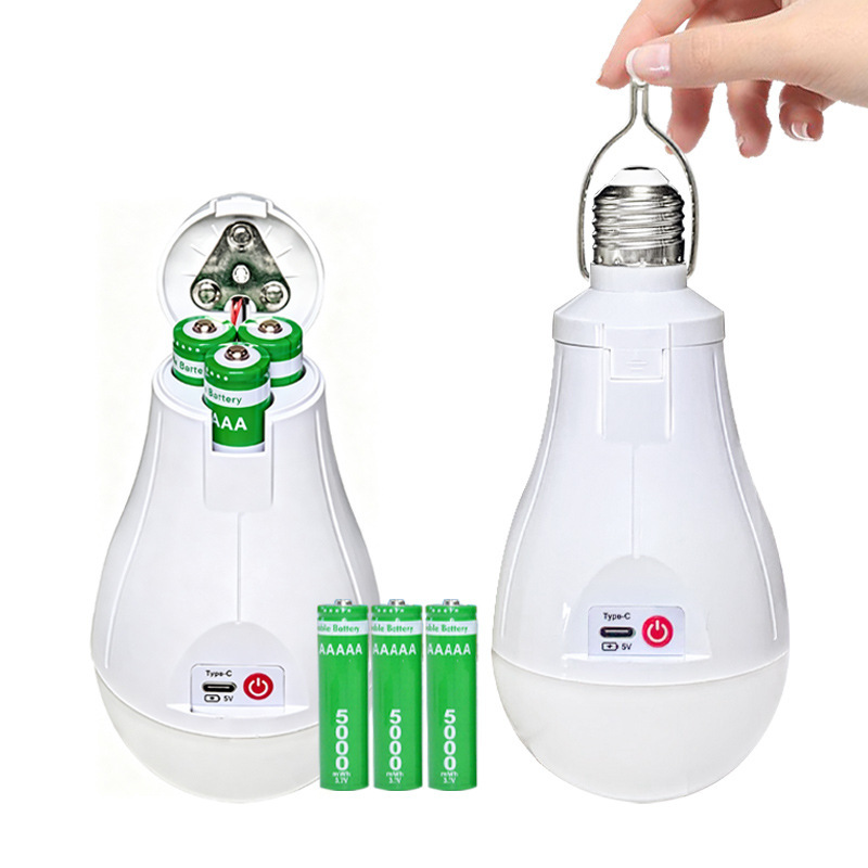 Rechargeable LED bulb, emergency power outage light, USB-powered, super bright, suitable for outdoor use, night markets, and camping