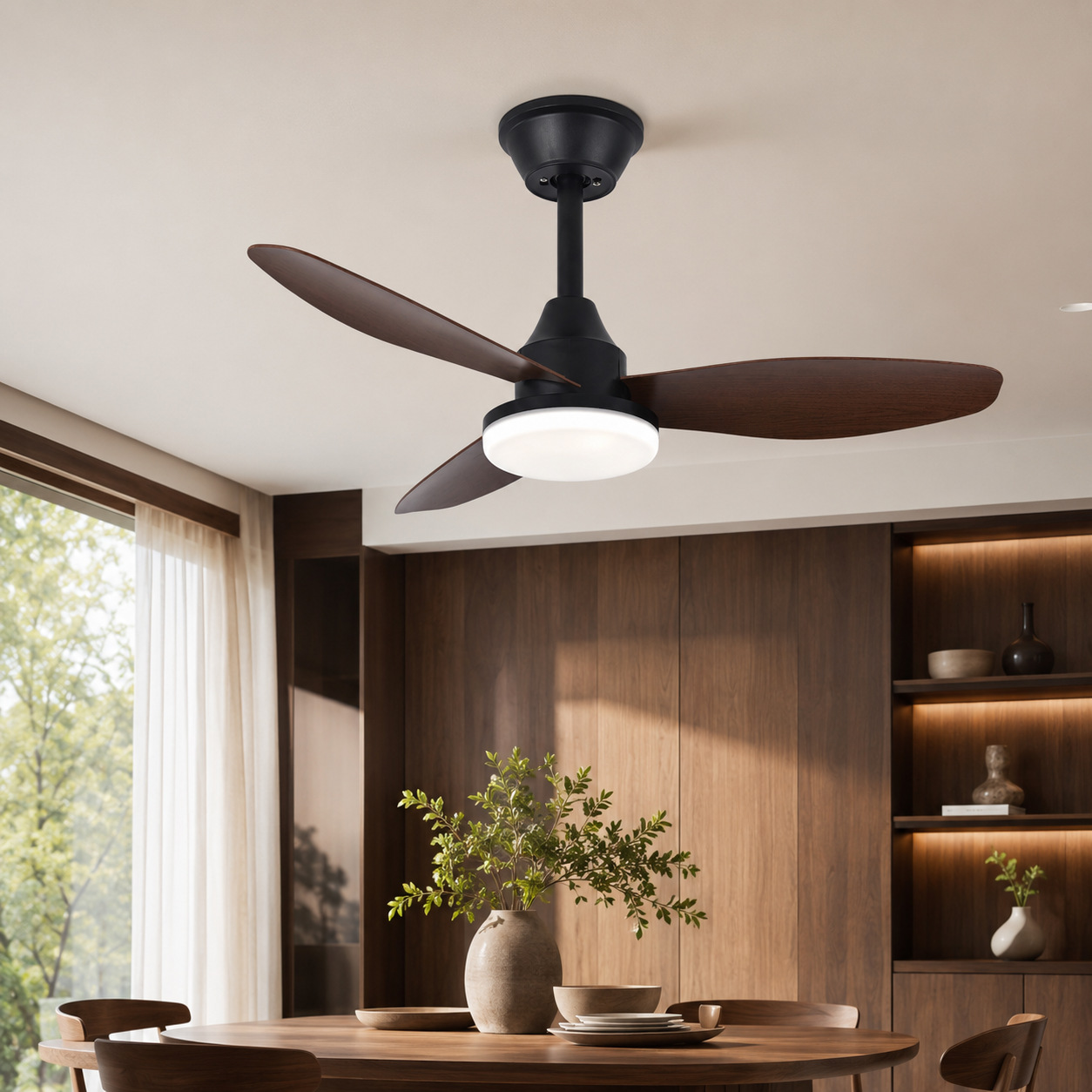 Ventilador de Techo Retro con Luz de Acrílico y ABS con Control Remoto para Sala de Estar y Comedor