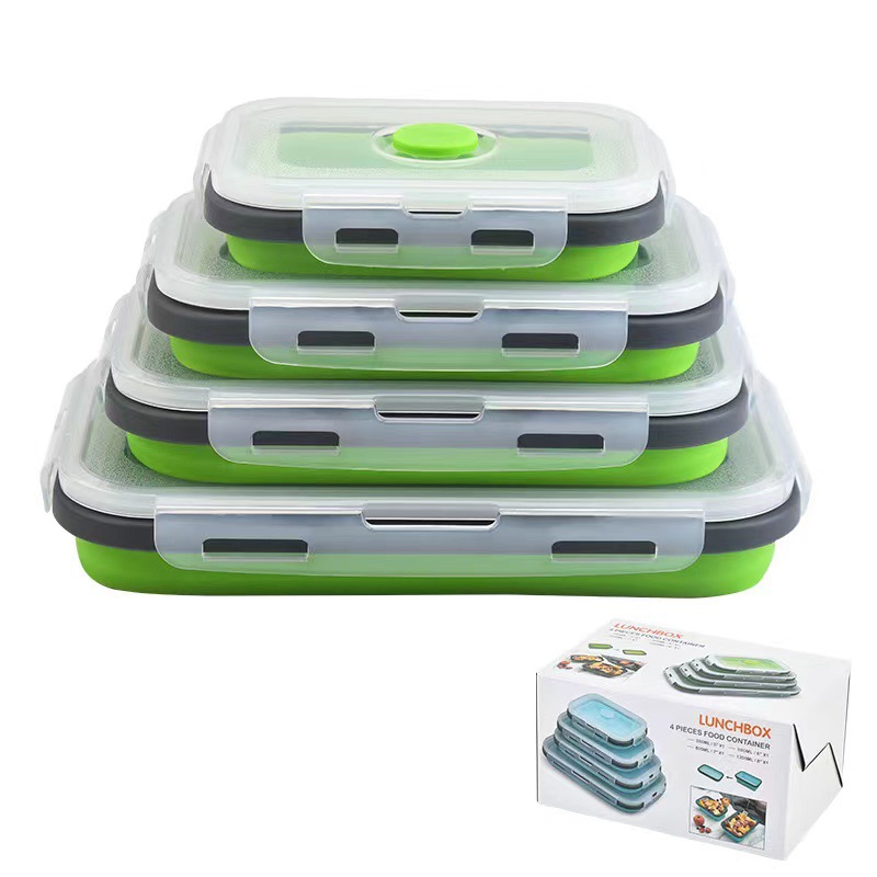 Caja de almuerzo plegable de silicona viaje portátil caja de picnic caja de comida caja de almuerzo de microondas casera caja de silicona