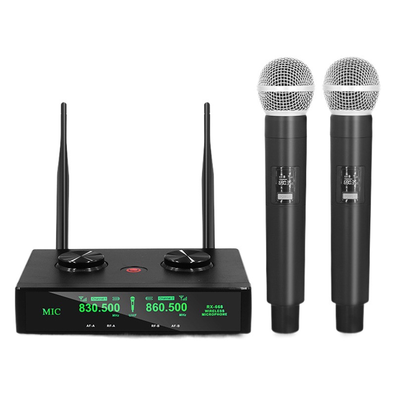 Micrófono Inalámbrico Dinámico de 1 a 2 Canales Cardioide para Karaoke y KTV