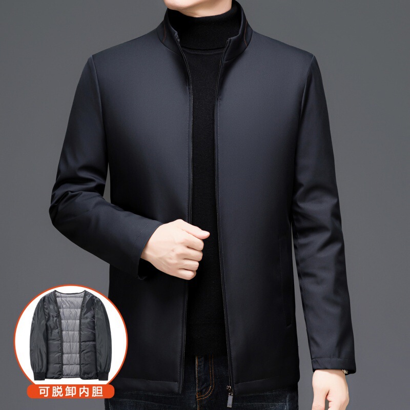 Men's Cold-Proof down Jacket 25 New Fashion Warm Removable Liner Middle-Aged Dad Business Stand-Up Collar Jacket
