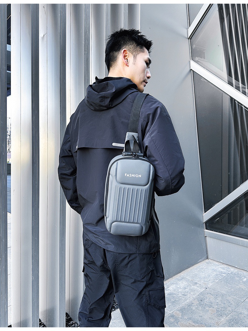 Men's crossbody bag with password lock, black large-capacity sports motorcycle bag, single-shoulder crossbody men's chest bag undefined