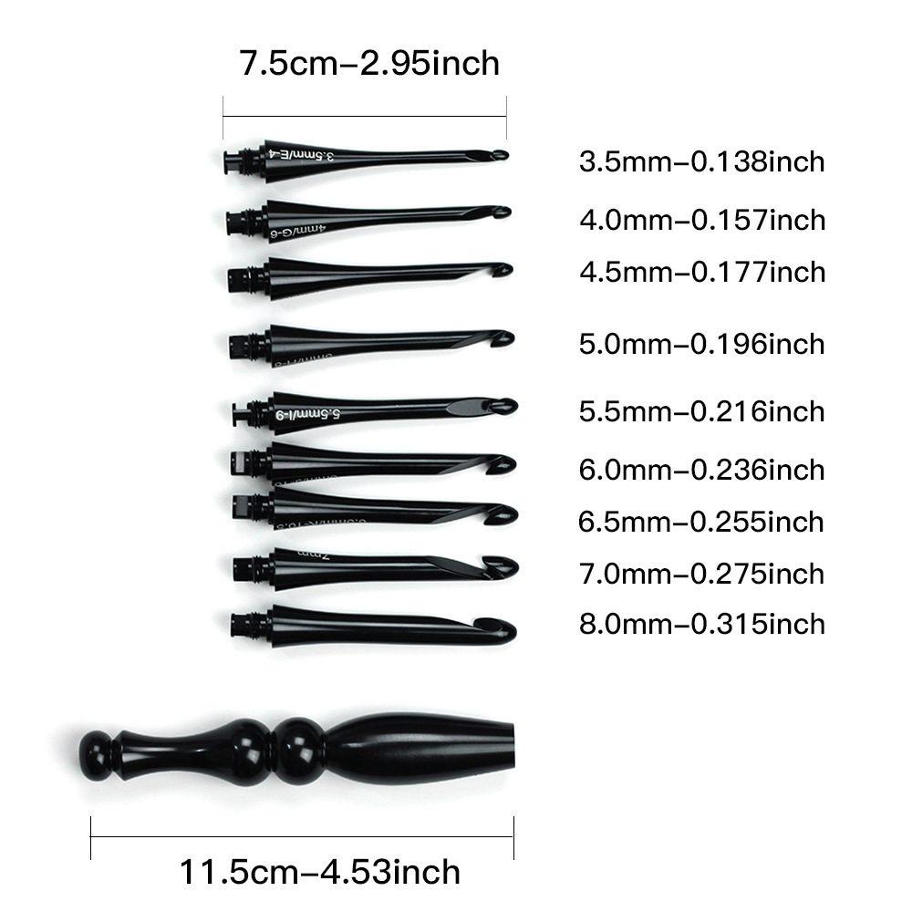 Herramientas de tejido transfronterizas 9 crochet de alúmina negro desmontable paquete de crochet 3.5-8.0m